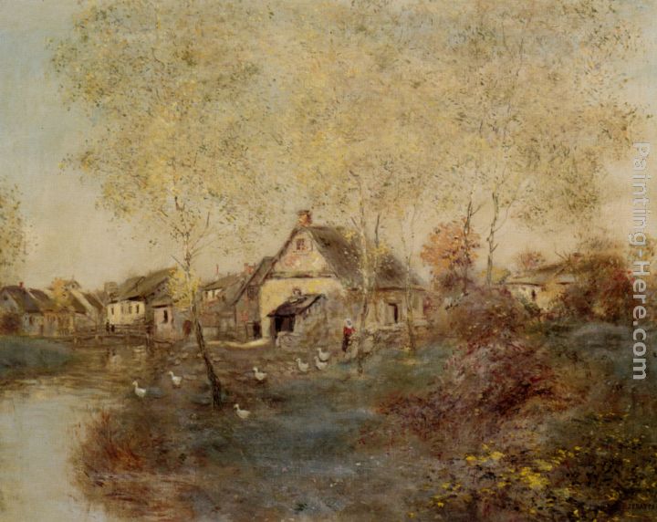 Feeding the Ducks Along the Canal painting - Jean Francois Raffaelli Feeding the Ducks Along the Canal art painting